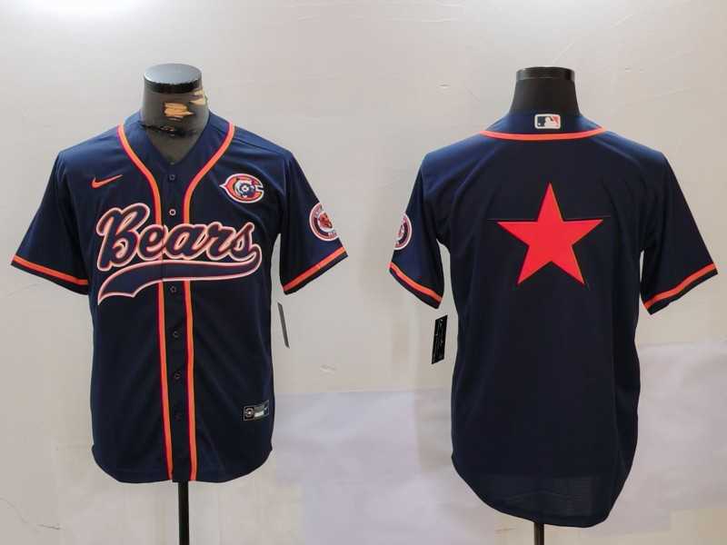 Mens Chicago Bears Blank Navy Blue With Patch Cool Base Stitched Baseball Jerseys